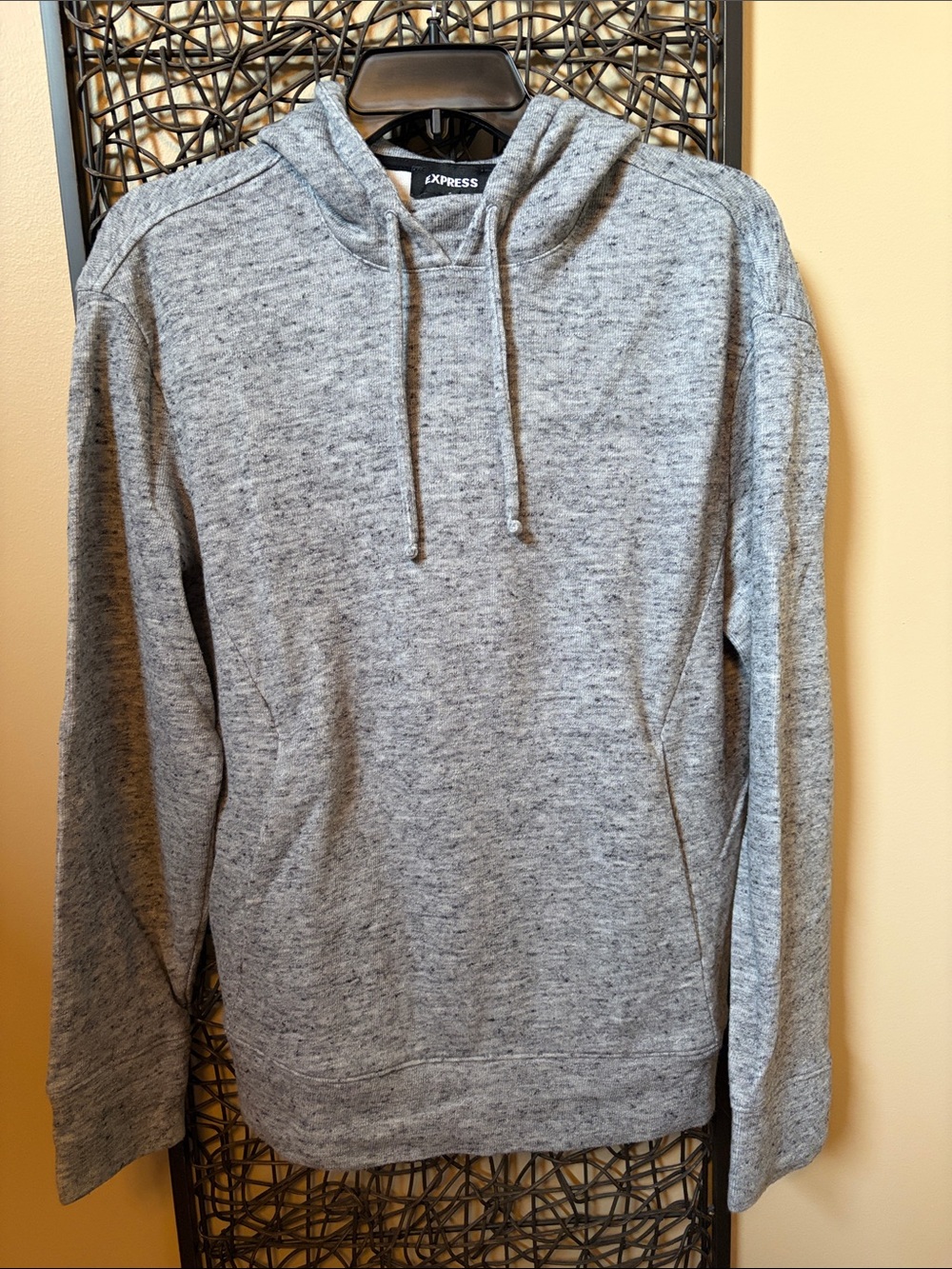 Express Men's Heather Gray Hooded Sweatshirt